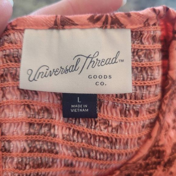 UNIVERSAL Thread Women's Coral Floral Cotton/Rayon/Spandex Smocked Balloon Sleev - Picture 9 of 9